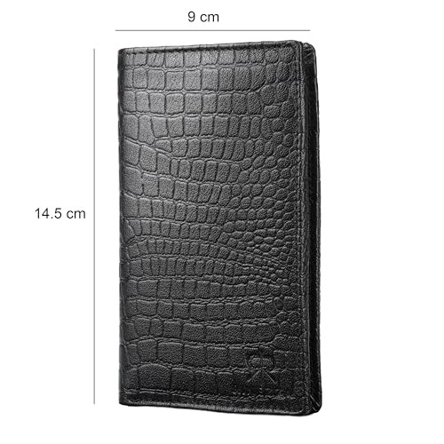 Image of Croco Pattern Genuine Leather Long Wallet | for Men & Women RFID Protected | 12 Card Slots | Travel Accessories (Black)
