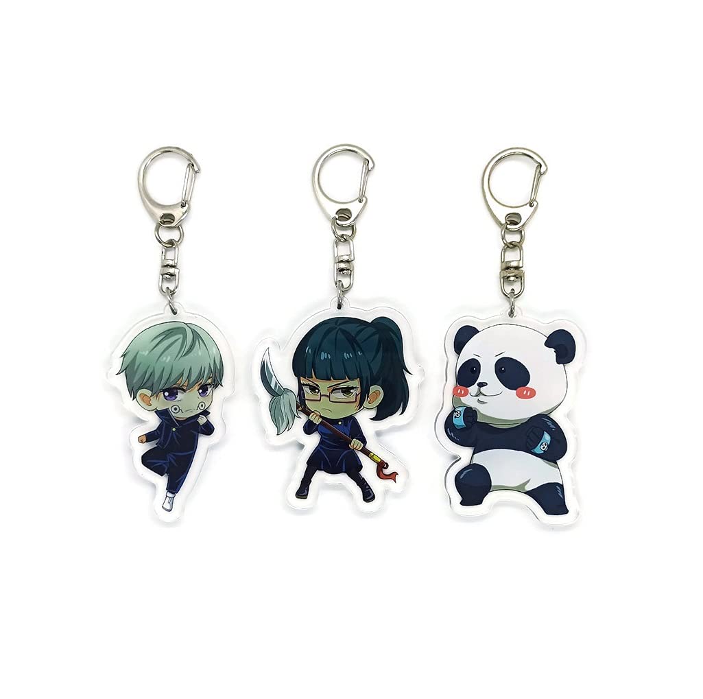 EBTY DREAMS Inc. - Set of 3 Jujutsu Kaisen Acrylic Keychain Toge Inumaki, Maki Zenin, Panda v4, Multicolored, Pendant Height: 2 inches