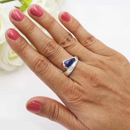 Bague lapis-lazuli argent 925 femme bague de fiançailles gemme bleue taille 7