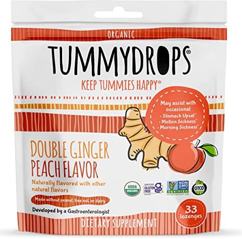 Tummydrops USDA Organic Double Ginger Peach, 33 lozenges