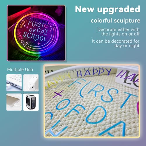 Image of First Of Day School Neon Sign Student Classroom Neon Lights For Wall Decor Dimmable Colorful Light Up Sign For Bedroom Library Classroom Reading Study Room Decoration Boy Girls Gifts