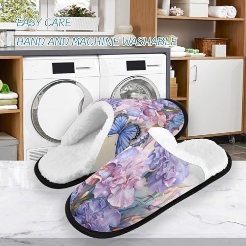 Butterfly Flowers Plush Slippers for Women Men Warm Comfortable Travel Spa Slipper Non-slip House Shoes3
