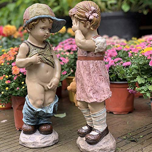 Wsjf Garden Ornament Sculpture Garden Ornaments Outdoor Simulation Character Boy Girl Waterproof Resin Garden Statue For Yard Landscape Lawn Decoration Crafts Gift - 2Pcs A (Color : A) #TOP3
