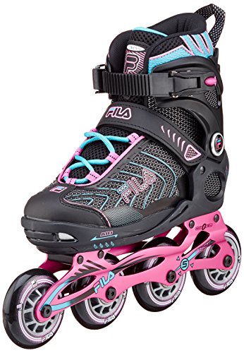 FILA SKATES Wizy ALU Patines en Linea, Niñas, Negro/Magenta, XL