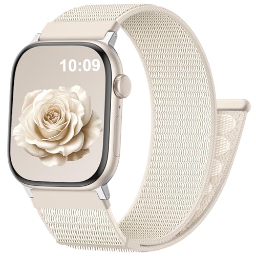 Zedoli Nylon Sport Loop Band Compatible with Apple Watch Band 40mm 42mm 41mm 38mm Women Men, Cute Soft Stretchy Braided Elastic Strap for iWatch Series 11 10 9 8 7 6 5 4 3 2 1 SE, Starlight