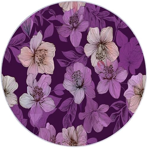 Tapis de sol salon imprimé fleurs peintes à la main design violet - 2