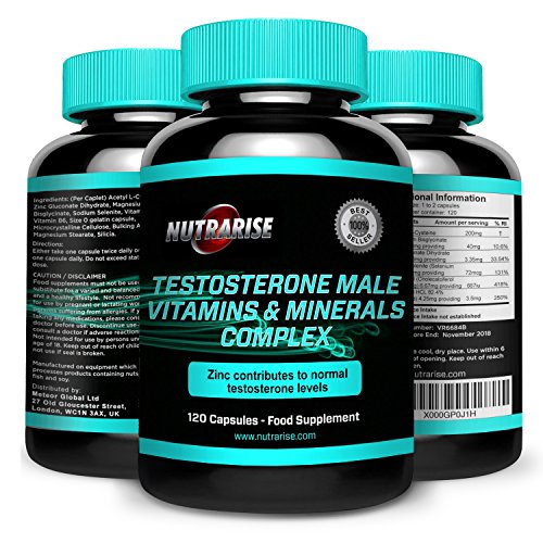 Potente Fórmula de Incremento de Testosterona, Compuesto de Vitaminas y Minerales Masculinos con Acetil L-Cisteína, Gluconato Deshidratado de Zinc, Bisglicinato de Magnesio, Selenita de Sodio, Vitamina D3, Vitamina B6 - 120 Cápsulas