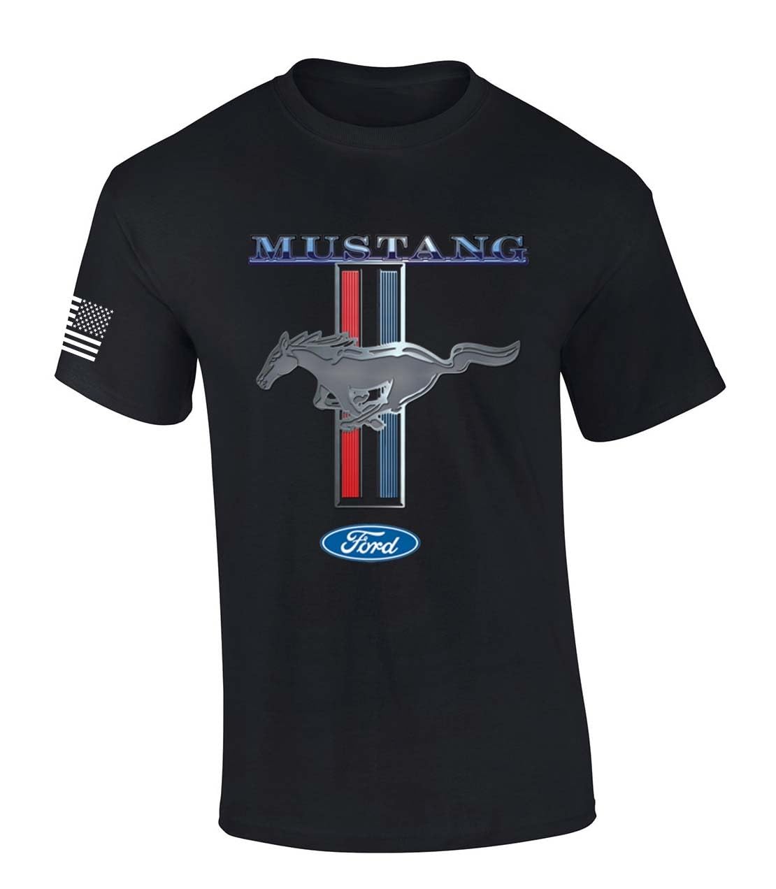 Ford Mustang T-Shirt Pony & Stripes Logo Classic Retro Design Racing Performance Car Enthusiast Garage Tee Authentic