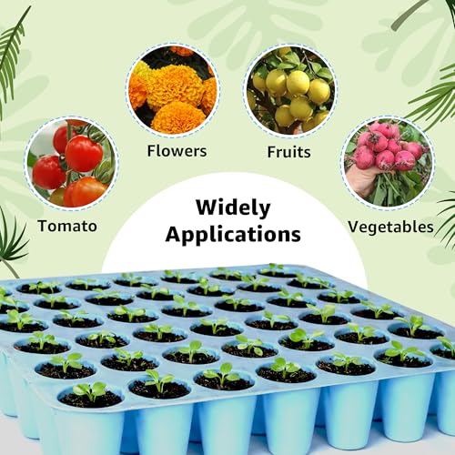 Image of Anandi Green's Reusable Seedling Tray 49 Cavity 1MM Thick Durable Plastic Germination Trays with Drainage Holes Ideal for Seed Starting, Greenhouse, and Indoor Gardening Blue Color Pack of 5