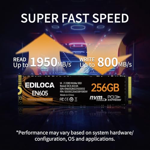 Image of Ediloca EN605 256GB M.2 SSD, NVMe1.3 PCIe Gen3 x4 SSD Internal Hard Drive, M.2 2280 - Read /Write Speed up to 1950 /800 MB /s - Internal SSD Compatible with Laptop & PC Desktop
