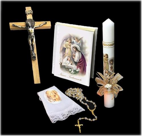 Miniatura 1 de Juego de regalo de velas de primera comunión para niñas, rosario de misal inglés, crucifijo de madera de 10 pulgadas