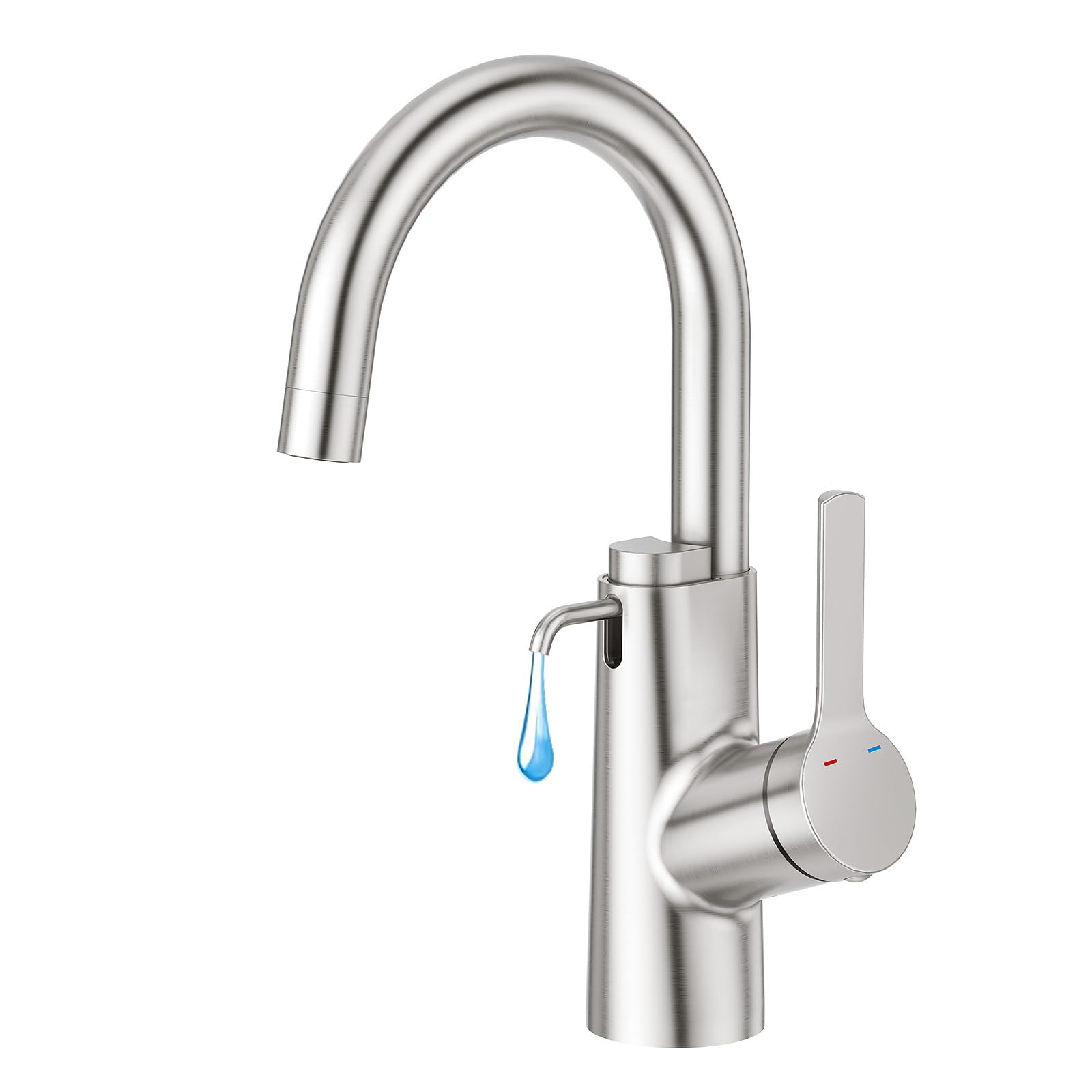 Rubinetto per Lavabo da Bagno con Distributore di Sapone, Miscelatore Monocomando, spazzolato