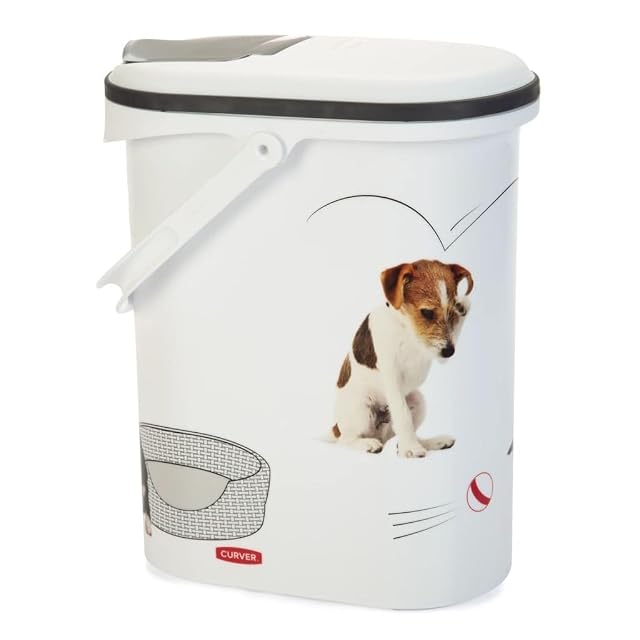 Curver - Contenedor para pienso 10 L, 19 x 29 x 34 cm, Blanco, 4 Kg Perros