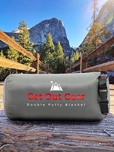 Get Out Gear Double Puffy Camping Blanket - Extra Puffy, Packable, Lightweight and Warm | Ideal for Outdoors, Travel, Stadium, Festivals, Beach, Hammock | Water-Resistant Camp Quilt (Gray/Burgundy) - Image 3