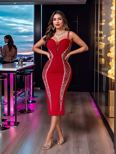 Sequin Midi Cocktail Dresses for Women Evening Party, Wedding Guest, Proms2