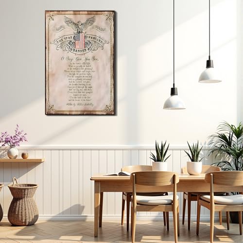 Image of Framed American Flag Floral Wall Art, Patriotic Flower Canvas Art Pictures, USA Garden Wall Decor, Made in USA Ready to Hang for Living Room Bedroom Bathroom