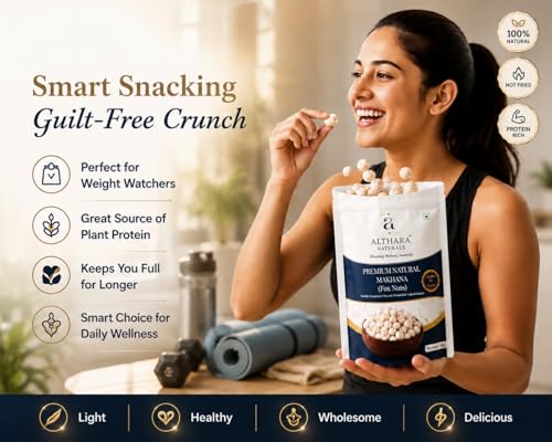 Image of ALTHARA NATURALS Raw Makhana (Fox Nuts) 150g | Jumbo 6+ Size | Protein-Rich, Gluten-Free, Calcium | Fasting Food | 100% Natural