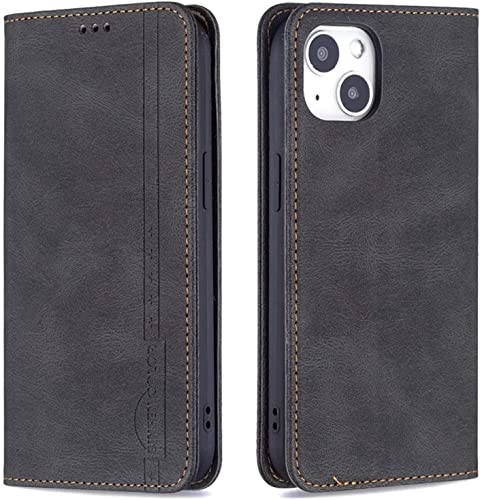 Étui portefeuille iPhone 13 en cuir PU noir avec blocage RFID et clapet magnétique