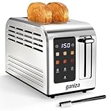 Ganiza Grille Pain 2 Fentes en Acier Inoxydable avec Écran Tactile, 6 Niveaux de Brunissage, Minuterie Digitale, Fonctions Décongélation/Réchauffage/Annulation, +/ 10 s, Tiroir Ramasse Miettes, 925W
