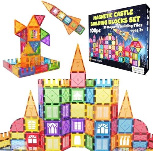 Desire Deluxe Jeux de Construction Magnétiques – 100 PCS Tuiles et Blocs Magnétiques Enfants, Jouet Éducatif STEM 3+ Ans, Sets Créatifs pour Construire,...