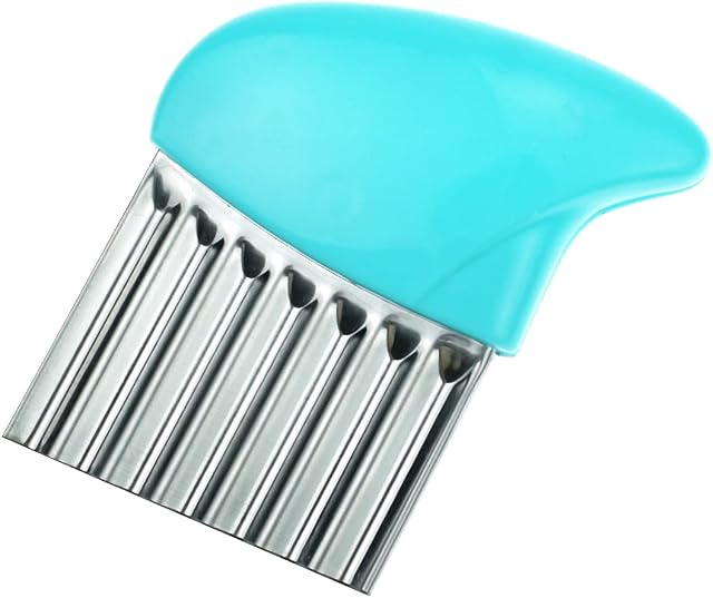 Potato Chipper Stainless Steel Wavy Blade Chips Cutter Crinkle Slicer Vegetable Chopper Blue