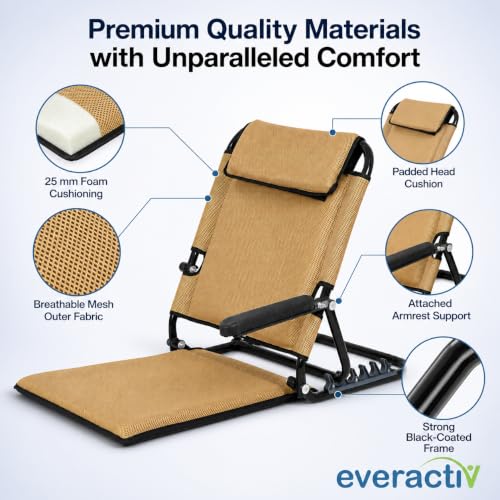 Image of Everactiv Adjustable Bed Back Support with Armrest, Foldable 6 Position Bed Rest Chair for Elderly, Reading, Resting & Recovery