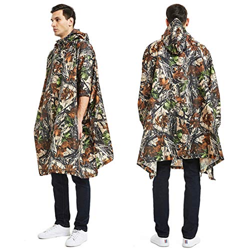 UNISTRENGH Camouflage Raincoat Rain Poncho Waterproof Ripstop Hooded Versatile Lightweight Hiking Trekking Rain Coats (Dead-Leaves Camouflage)