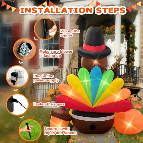 Opemon OP025 6Ft Thanksgiving Inflatables Turkey Blow Up With Built-In Led Lights For Outdoor Holiday Yard Lawn Air-Blown Decorations thumb #3