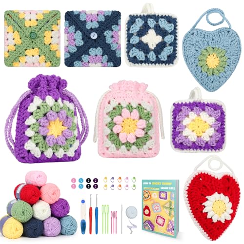 Image of Katech Crochet Kit for Beginners Adults - Coin Purse Crochet Kit with Step-by-Step Instructions, Premium Yarn, Hook & Supplies - Learn-to-Crochet Small Bag, Wallet or Creative Gift