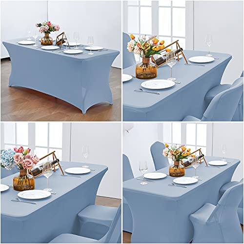 Image of CWK 8FT Waterproof Stretch Spandex Table Cover for Rectangular Tables - Elastic Fitted Tablecloth for Folding Tables,Wrinkle Resistant Table Cloth for Parties, Weddings, Banquets & Events (Sky Blue)