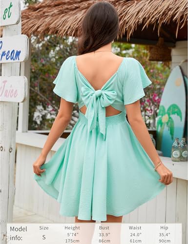Image of Florboom Women's Sweetheart Knot Front Dress Flutter Sleeve Tie Back A-Line Chiffon Mini Dresses