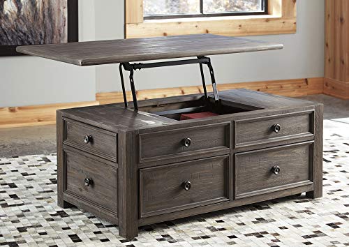 Signature Design By Ashley Wyndahl Rustic Rectangular Lift Top Coffee Table With 4 Storage Drawers, Dark Brown With Distressed Finish #TOP3