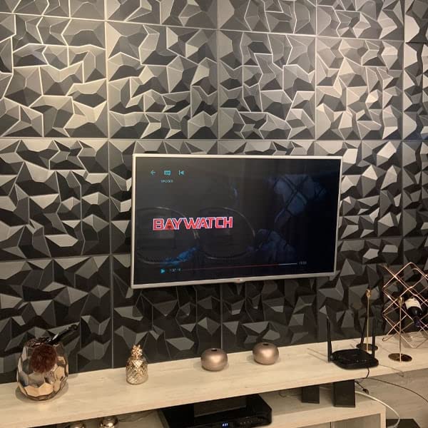 Kit com 10 Placas 3D Revestimento de Parede Alpes Preta 50x50cm 2...