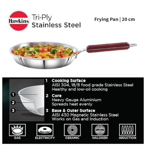 Image of Hawkins 20 cm Frying Pan, Triply Stainless Steel Fry Pan, Induction Fry Pan, Small Frying Pan, Silver (SSF20)
