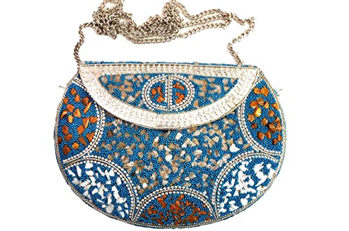 Image of Shakuntala Vintage Clutch - Metal Mosaic Stone & Shell Design Purse - Handmade Women's Handbag