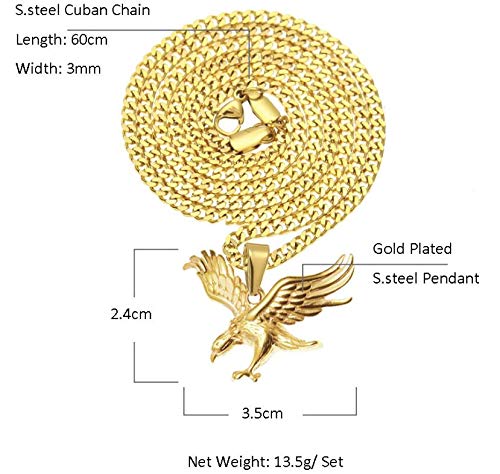 AZYOUNG Mens Stainless Steel 18K Gold Flying Eagle Pendant Cuban Chain Necklace,23.62+0.94’’2
