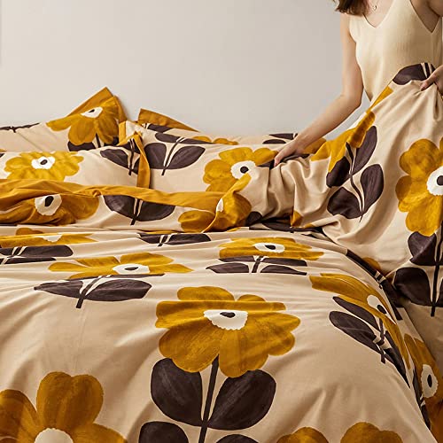 Lençol de algodão de quatro peças de inverno escovado espessado, capa de edredão, estilo retrô ameri