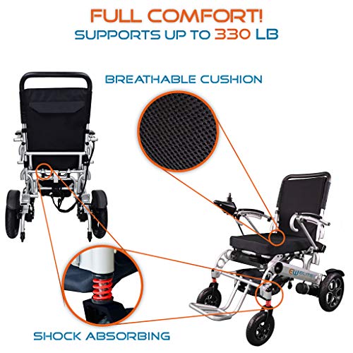 Innuovo Foldable Electric Power Wheelchair, Heavy Duty, Adjustable Speed for Outdoors or Indoors, Tall Backrest, Wide Seat, Fits any Car Trunk, Safe for Air Travel, Cover Bag Included, W5521 Silver - Thumbnail 6