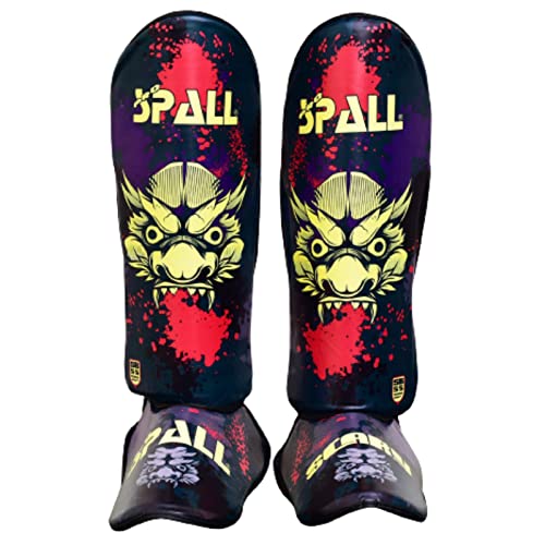 Spall Pro US Muay Thai Guards Shin Guards for Kickboxing Martial Arts BJJ Boxing Sparring with MMA Foot Protector (Large Scary, Green)