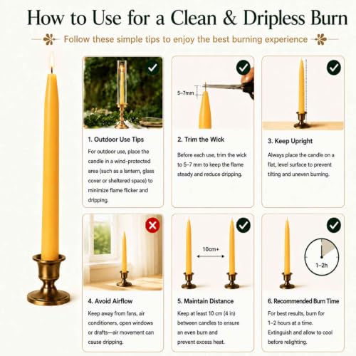 Image of Beeswax Taper Candles,Pure Bees Wax Candle Sticks,8 Inch,12 Pack,Non-Toxic