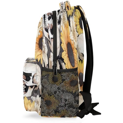 Backpack for Kids Boys Girls Women Men, Sunflower Skull School Laptop Backpacks Casual Daypack Travel Rucksack Bookbag for Adults3