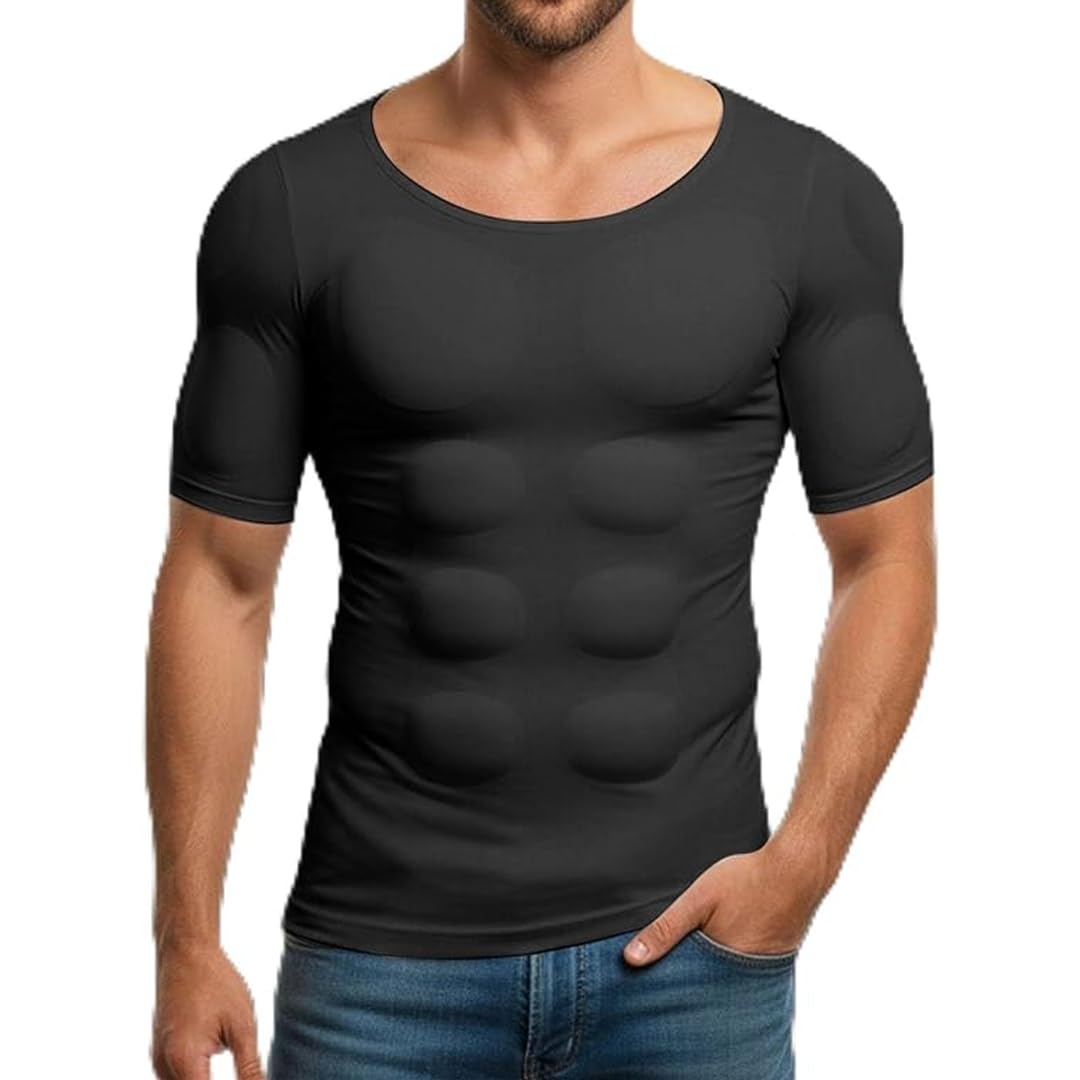 MEIION lunovia Gepolstertes Muskelhemd für Männer - Shaper Muscle Chest | Gepolstertes Muskelhemd für Männer Shaper Muscle Chest T-Shirt - Kurzarm T-Shirt für Halloween Bodybuilding