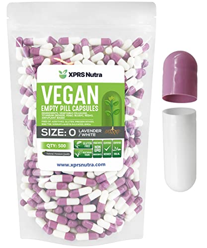Image of XPRS Nutra Size 0 Empty Capsules - 500 Count Empty Vegan Capsules - Vegetarian Pills - DIY Vegetable Filling - Veggie Pill Caps for Do-It-Yourself Supplements (Lavender /White)