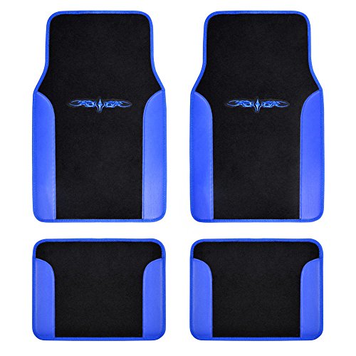 BDK Fresh Carpet Floor Mats, Color Tribal Tattoo Design Vinyl Trim for Car Sedan Truck SUV, Front & Rear Set of 4 Universal Fit, Tattoo Blue (MT-201-BL) #1