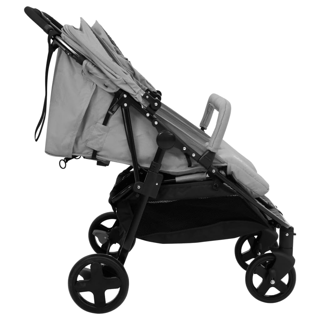 Willood Tandem Kinderwagen Zwillingskinderwagen Hellgrau Schwarz Stahl