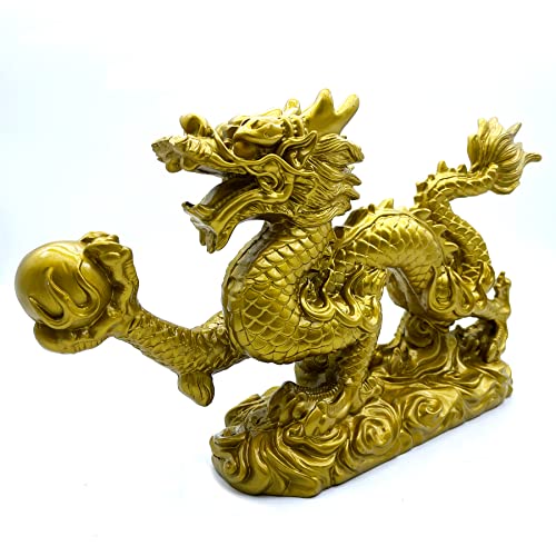 Estatua Feng Shui Dragón Dorado de Resina 13 Pulg miniatura 2