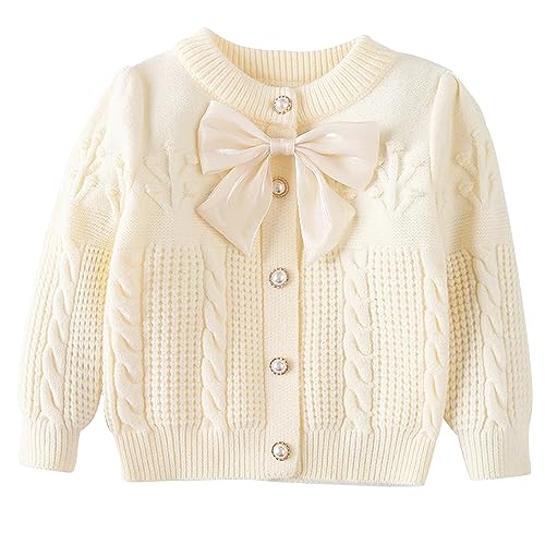 Happy Cherry Baby Girls Knitted Cardigan Button Down Warm Sweater with Bowknot