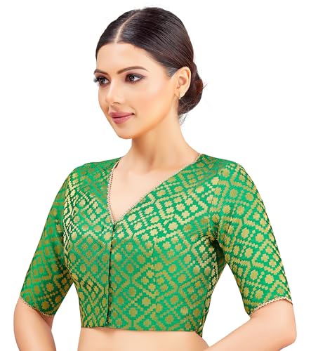 Image of Studio Shringaar Women's Readymade Brocade Elbow Length Sleeves Saree Blouse
