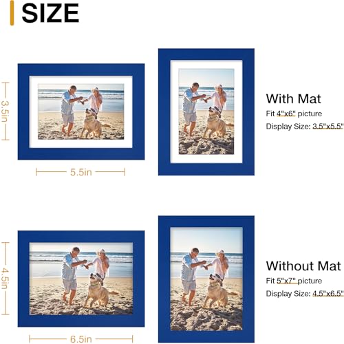 decorUhome 5x7 Picture Frame, Display Photos 4x6 with Mat or 5x7 Unmatted, Engineered Wood Frame with Plexiglass for Wall and Tabletop Display, Royal Blue, Set of 1