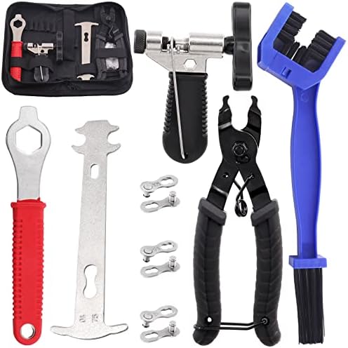 Swpeet 8Pcs 6/7/8/9/10 Speed Bicycle Missing Links, Bike Link Plier, Chain Breaker Splitter Tool, Bike Chain Cleaning Brush and Bike Chain Checker Bike Crank Extractor Kit for Bicycle Chain